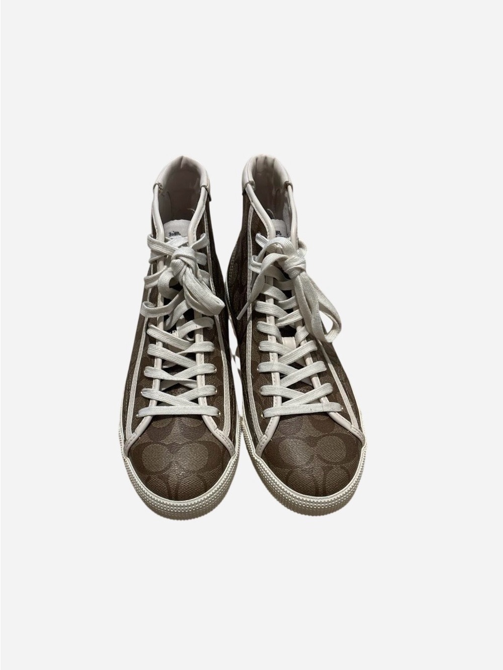 Coach Brown Signature High-Top Sneakers with White Accents